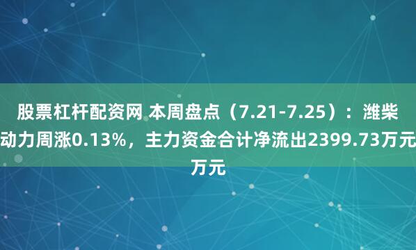 股票杠杆配资网 本周盘点（7.21-7.25）：潍柴动力周涨0.13%，主力资金合计净流出2399.73万元