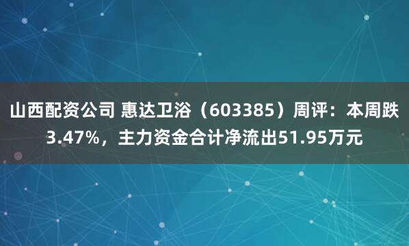 山西配资公司 惠达卫浴（603385）周评：本周跌3.47%，主力资金合计净流出51.95万元